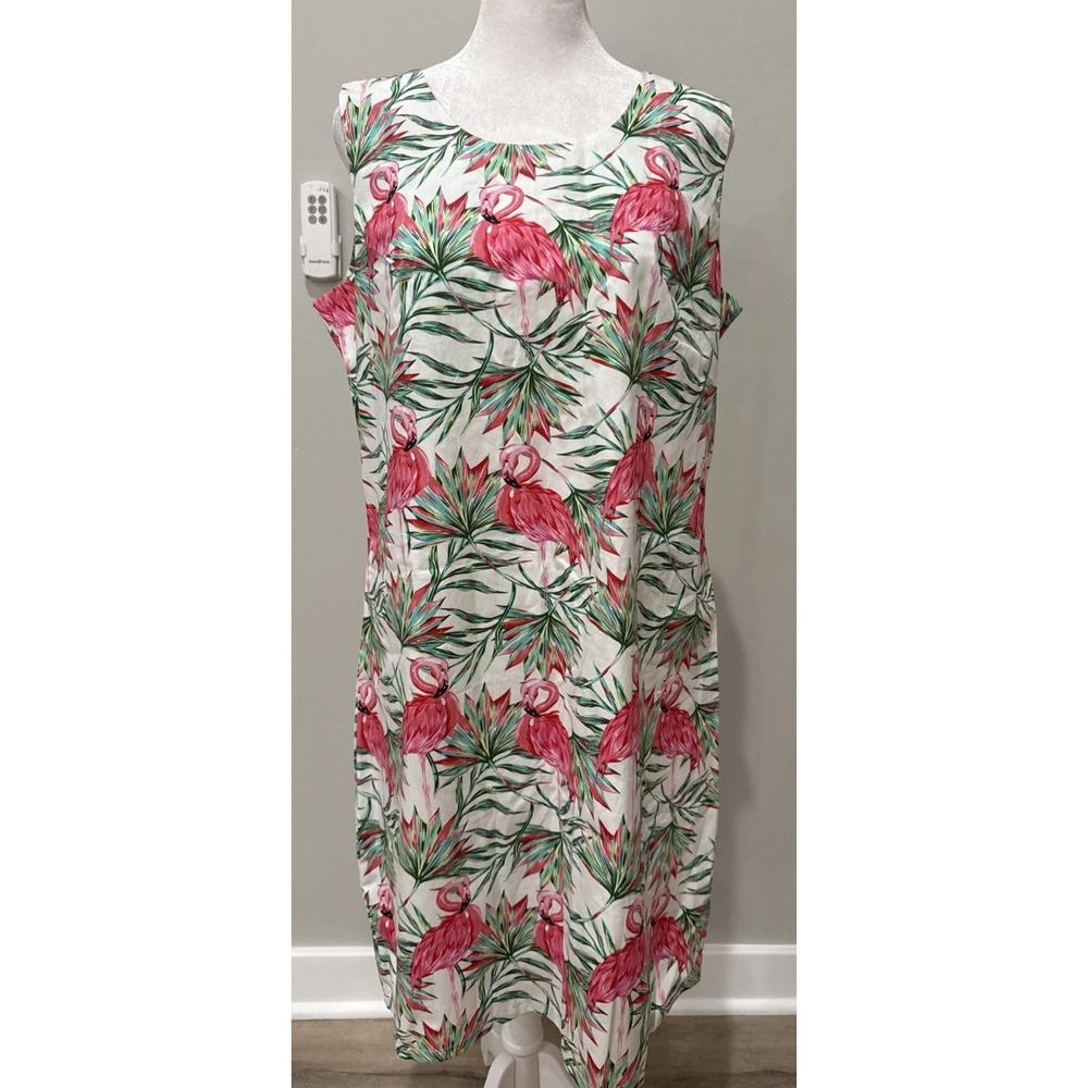 Women's Hawaii Hangover Tank Fit Sleeveless Dress With Palm & Flamingo Print XL
